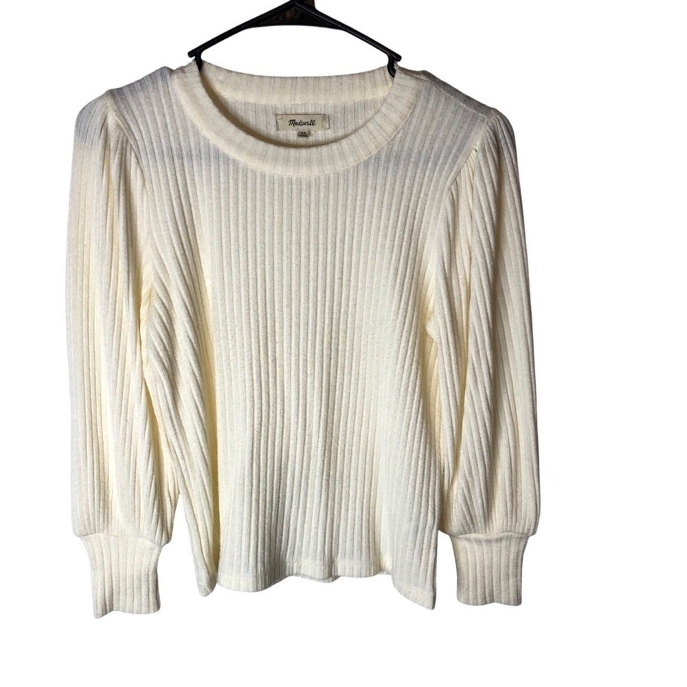 Madewell Cream Sweater Sz XS Ribbed Knit Balloon Sleeve Classic Casual Feminine - Picture 2 of 7
